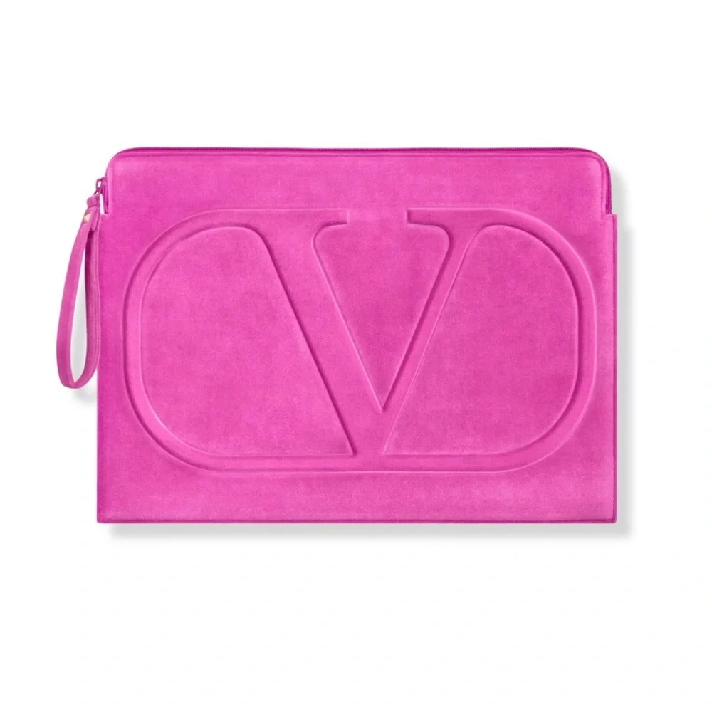Valentino Hot Pink Suede VLogo Laptop Case
